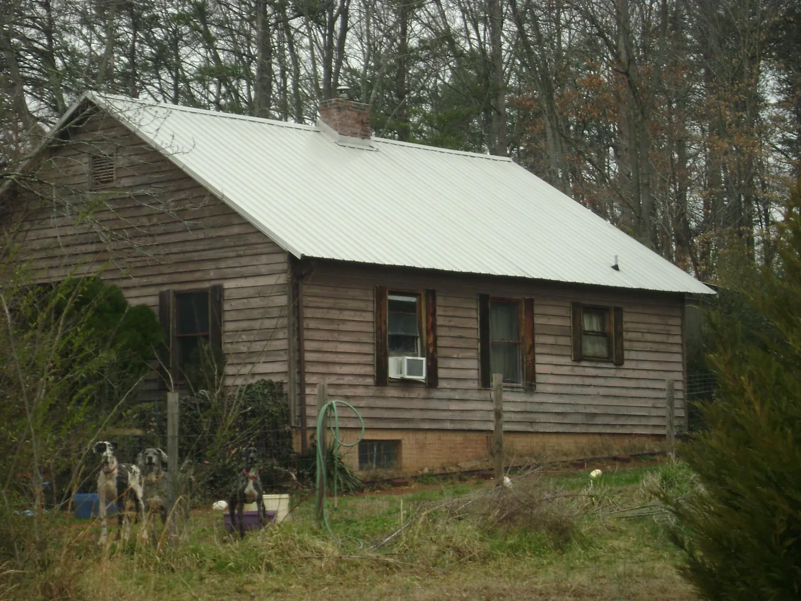 White metal roof on an old wood sided farmhouse, from a Metal Roof Installation job in Dolton